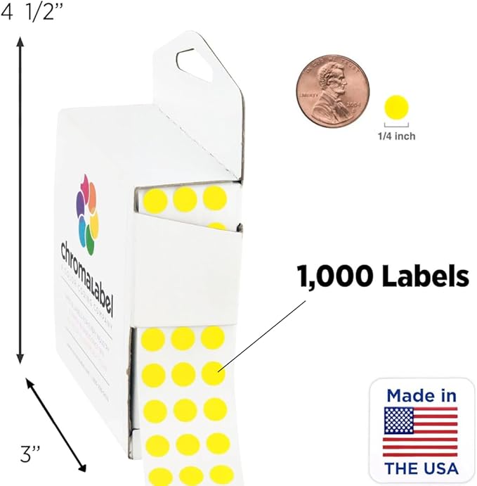 ChromaLabel 1/4 Inch Circle Sticker Labels, Easy to Write on Yellow and Green Dot Stickers with Handy Dispenser, Round Color Coding Labels - 1000 Sticky Dots, Yellow and Green Stickers