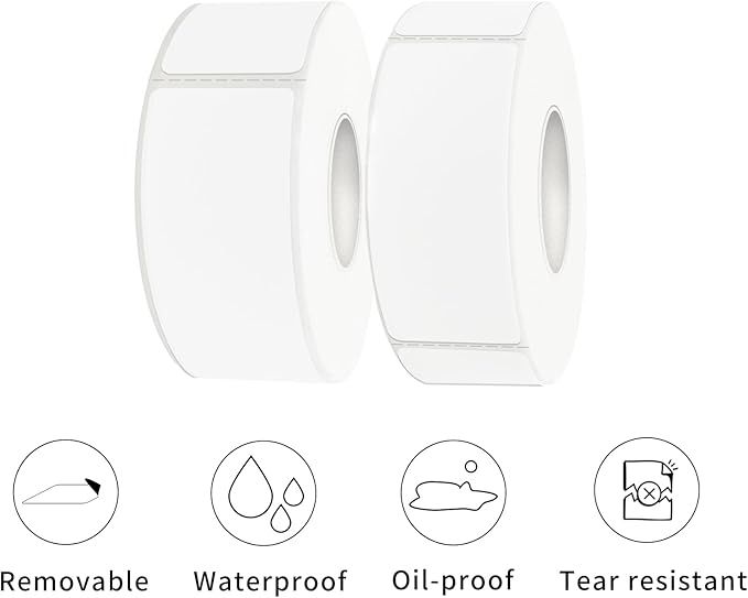 Two Sizes Mixed Pack, Removable Quick-Drying Stickers, Waterproof, Oil-Proof, Tear-Resistant Multi-Purpose Labels (1''*2'' & 1''*3'', White)