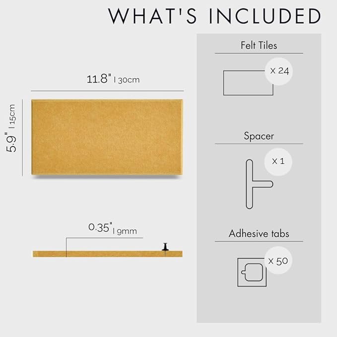 Large Bulletin Board 48x36- Office Wall Organizer to Replace Your Old Cork Boards for Walls for Office Decor - 24-Pack Felt Wall Tiles for Use in Home Office Decor as Photo Board (Mustard)