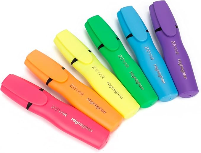ZEYAR Aesthetic Highlighter Pen, Chisel Tip Marker Pen, AP Certified, Assorted Colors, Water Based, Quick Dry, Cute Highlighters, Patented Product (6 Candy Colors)
