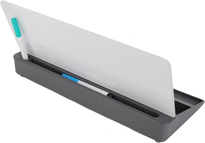 IRSTBL - Glass Desktop Whiteboard with Storage – Includes 4 Dry Erase Markers & Eraser – Slanted Writing Surface for Office, Desk, Home, School, Classroom Use