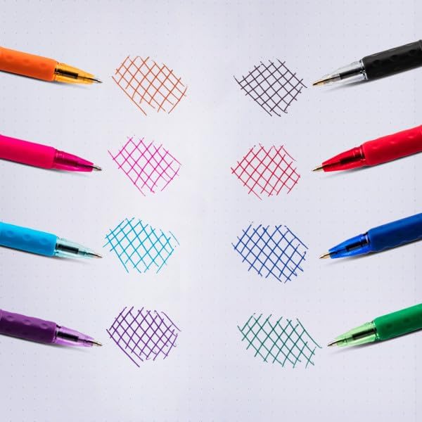 RSVP Mini Ballpoint Pen, (1.0mm) Medium Line, Assorted Ink Colors, w/Key Ring, 8 Pack
