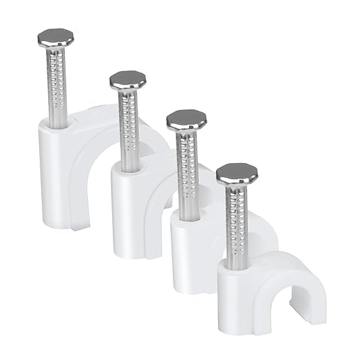 LeMotech 400pcs Cable Clips 5/6/8/10mm Cable Nail Clips Cable TacksWire Wall Clips with Steel Nails for Cable Cord Management RG6 RG59 CAT5 CAT6 RJ45 Electrical Ethernet Coaxial Clamps, White