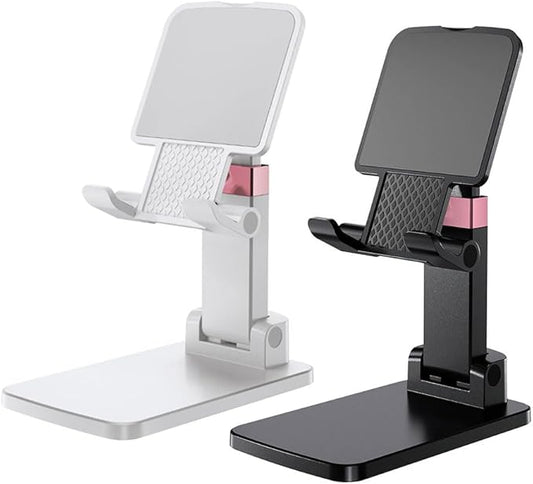 Phone Holder for Desk Cell Phone Holder Height Angle Adjustable Stands, Anti-Slip Base, Compact Design for iPhone Android Devices,White&Black,2Pack