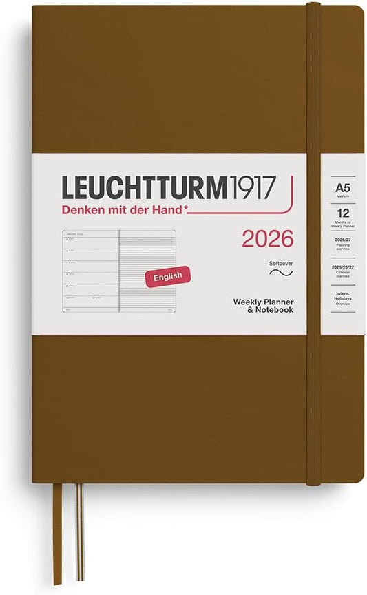 LEUCHTTURM1917 - Weekly Planner & Notebook 2026, Softcover, Medium (A5), Ruled, Spice Brown (Jan 1 - Dec 31, 2026)