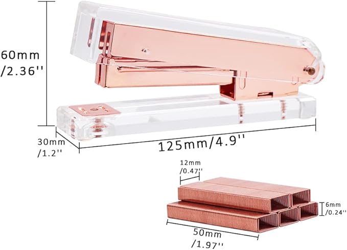 NaSumeBasics Clear Stapler with Staples Rose Gold Standard Manual Stapler and 1000 26/6 Staples for Desk Home School Office Stationery Supplies Accessories Decoration (Rose Gold)
