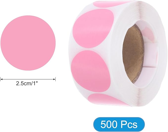 uxcell 500pcs Pink Round Stickers Roll 1 Inch Self-Adhesive Stickers Coding Label Removable for DIY Crafts Homework, Office, Shop, Home, Classroom Marking