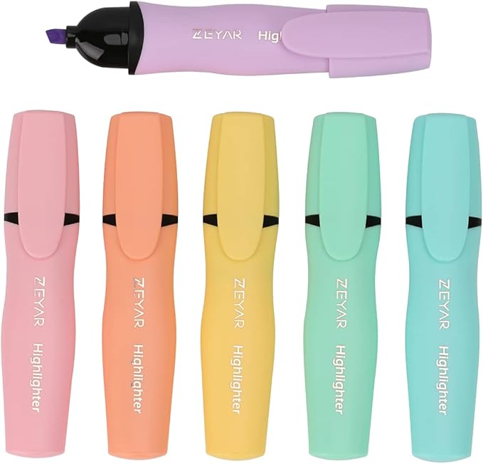 ZEYAR Aesthetic Highlighter Pen, Chisel Tip Marker Pen, AP Certified， Assorted Colors, Water Based, Quick Dry, Cute Highlighters, Patented Product (6 Macaron Colors)