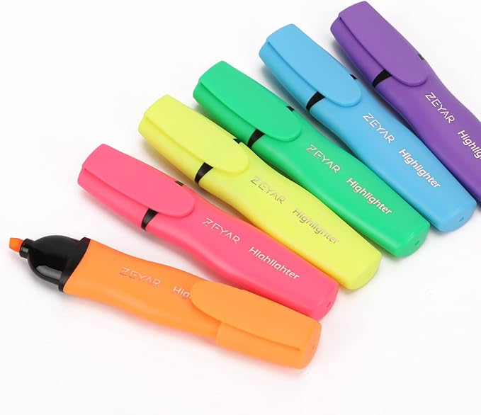 ZEYAR Aesthetic Highlighter Pen, Chisel Tip Marker Pen, AP Certified, Assorted Colors, Water Based, Quick Dry, Cute Highlighters, Patented Product (6 Candy Colors)