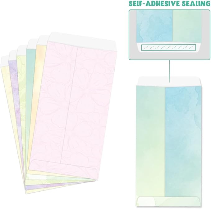 Paper Master Envelope Set 12 Packs Of Flora Letter Envelopes, Decorated Printer Stationery Paper Sets, With a Variety Of Designs And Automatic Aealing，9.7X4.7Inches