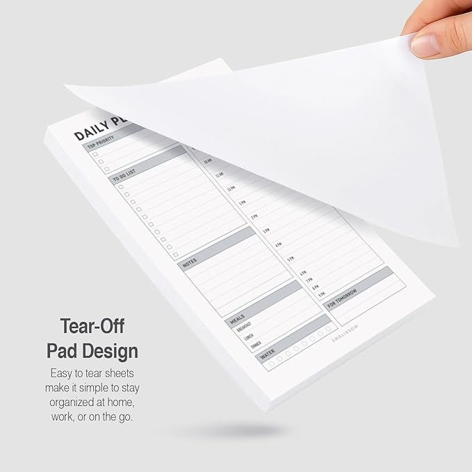 Daily Planner Notepad, 5.5 x 8.5" Tear-Off Pad – 70 Undated Sheets Focus-Enhancing Desktop Organizer with Hourly Schedule, To-Do List for Work, School (White, Checkbox, 2 Pack)