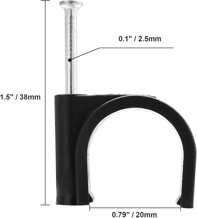50pcs 3/4" / 20mm Half Clamp J-Hook with Nail, Nail in Cable Clips Ethernet Cable Nails Tacks Clips, Black