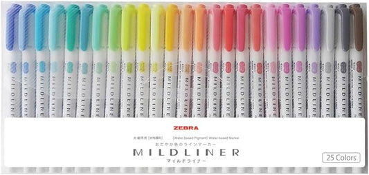 Zebra Mildliner WKT7-25C Highlighter, Set of 25 Colors