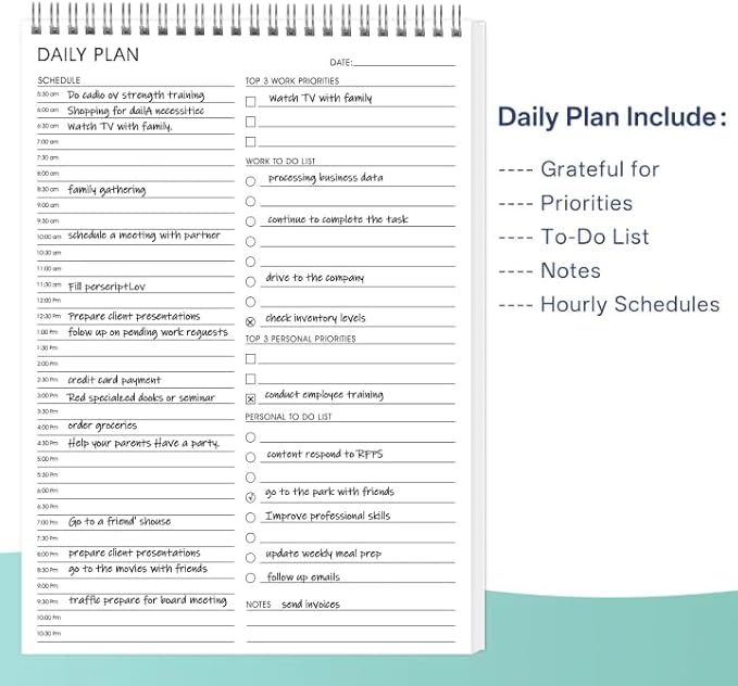 Daily Shedule Planner Hourly Appointment Planner Personal Organizer with Work To-Do List, Priorities 6.5 x 9.8