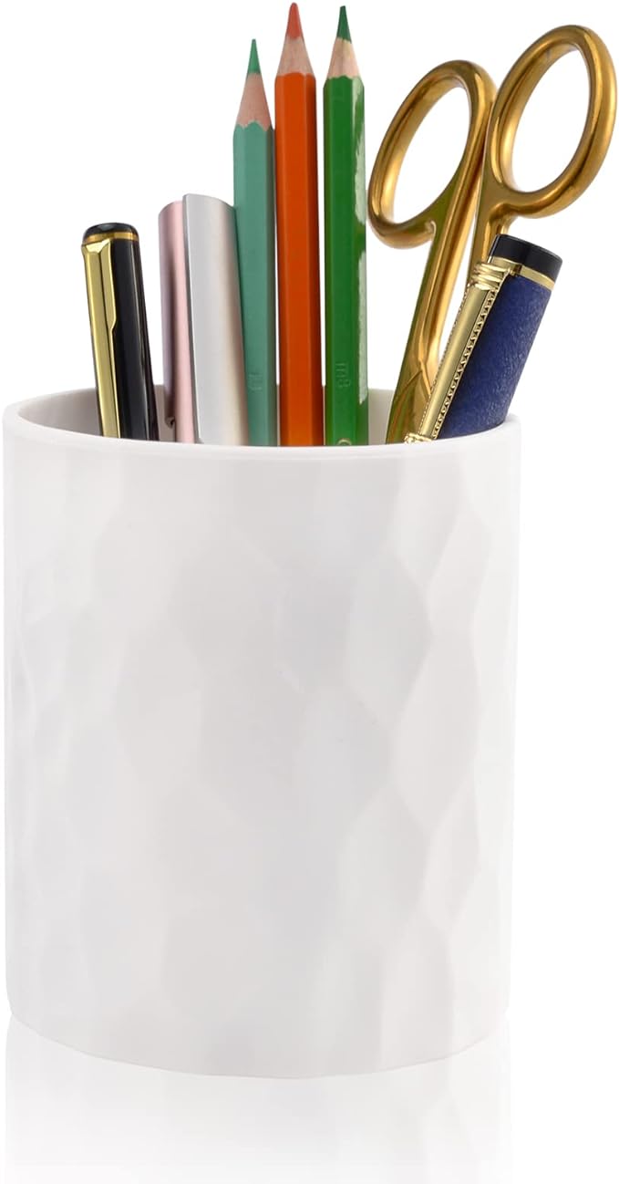 Pen Holder,Nordic Style Silicone Waterproof Pencil Holder for Desk Simple&Modern Minimalist Makeup Organizer Multifunctional Office Supplies for Home,Kids and School (White)