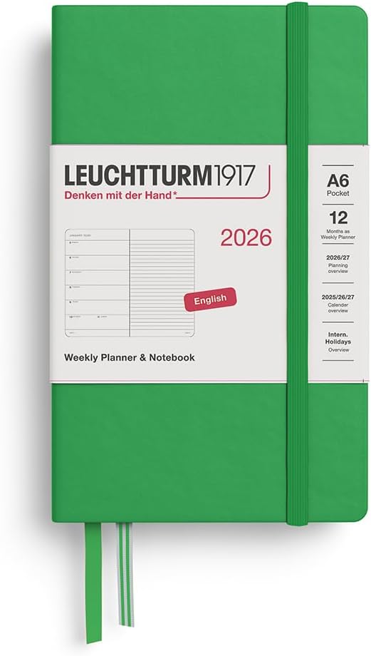 LEUCHTTURM1917 - Weekly Planner & Notebook 2026, Hardcover, Pocket (A6), Ruled, Spring Leaf (Jan 1 - Dec 31, 2026)
