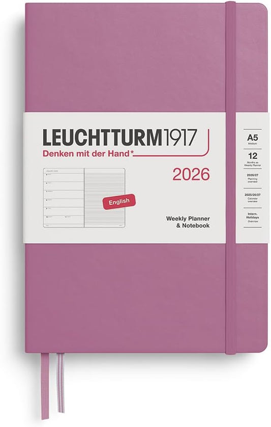 LEUCHTTURM1917 - Weekly Planner & Notebook 2026, Hardcover, Medium (A5), Ruled, Dusty Rose (Jan 1 - Dec 31, 2026)