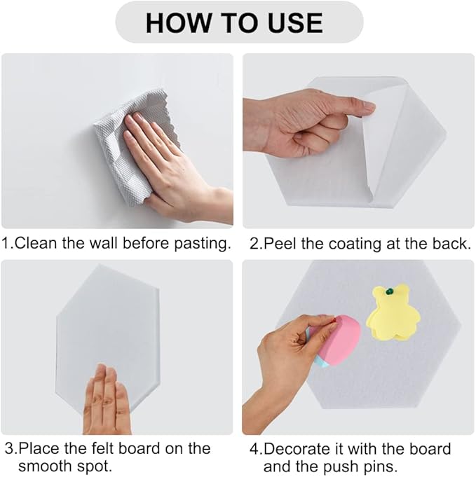 Vuzvuv 6 Pcs Hexagon Bulletin Board with 50 Pushpins & Sticky Note Adhesive Cork Board for Wall，Felt Pin Board for School，Office Decor（Black White Grey）