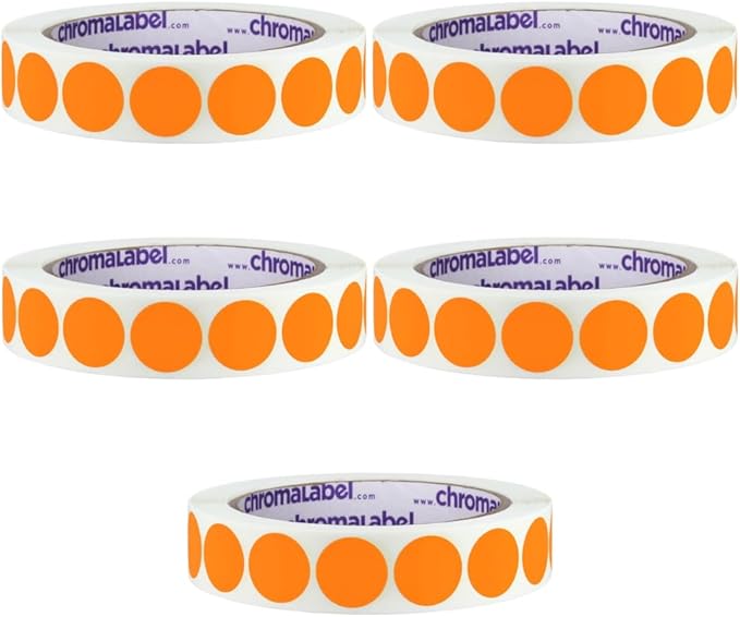 ChromaLabel 3/4 Inch Round Colored Stickers, Removable Sticky Dots Color Coding Labels, Colored Dot Stickers for Arts and Crafts, 1000 Sticker Labels per Roll, Orange Sticker Dots - Case of 5