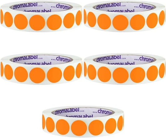 ChromaLabel 3/4 Inch Round Colored Stickers, Removable Sticky Dots Color Coding Labels, Colored Dot Stickers for Arts and Crafts, 1000 Sticker Labels per Roll, Orange Sticker Dots - Case of 5