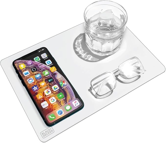 BLACK+DECKER Water-Resistant Nightstand Mat, 7.5" x 11" – Protects Nightstands from Liquids & Dirt, Travel-Ready, Stylish PU Leather Protector, Night Stand Covers, End Side Table Pad, Coffee Table Top