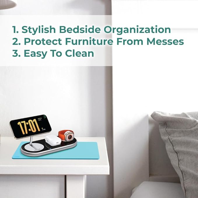 BLACK+DECKER Water-Resistant Nightstand Mat, 7.5" x 11" – Protects Nightstands from Liquids & Dirt, Travel-Ready, Stylish PU Leather Protector, Night Stand Covers, End Side Table Pad, Coffee Table Top