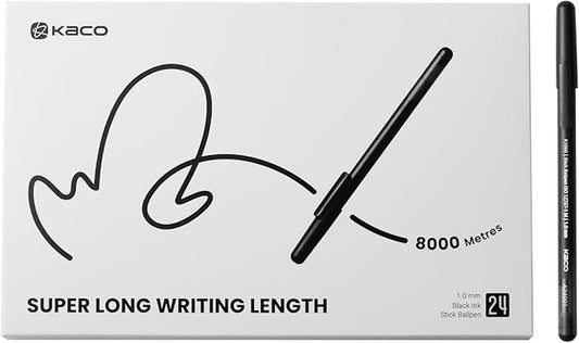 Kaco STICK 24 Pieces Ballpoint Pens 1.0mm Medium Point Long Lasting (24 Pcs - Black)