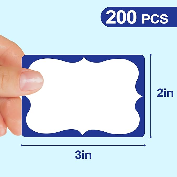 Plain Name Tags Sticker White with Blue Border 3" x 2" Sticky Name Stickers,Nametags 200 Pcs Adhesive Name Tag Labels, Stickers for Clothes,School,Office,Home,Classroom