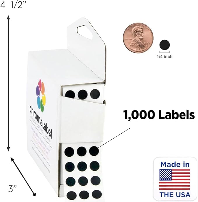 ChromaLabel 1/4 Inch Circle Sticker Labels, Small Black Stickers, Easy to Write on Colored Dot Stickers with Handy Dispenser, Round Color Coding Labels - Black and Red, 1000 Labels
