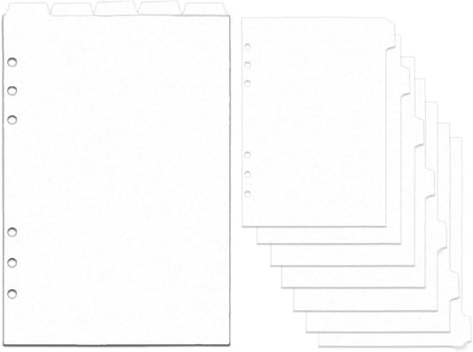 2 Set A5 Binder Dividers White Plastic Index Divider Blank Side 7 Tabs Top 5 Tabs Planner Insets 12 Sheets Refillable Page Protectors for 6 Ring Binder Notebook