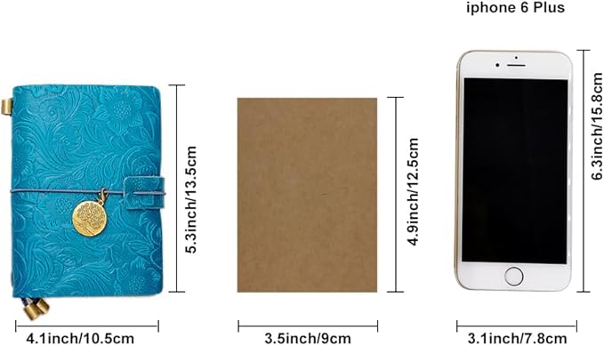 Refillable Leather Journal, Handmade Blue Leather Notebook with Bookmark for Men & Women, Vintage Notepad Sketchbook Perfect for Writing, Gifts, Travelers (Blue, Passport)