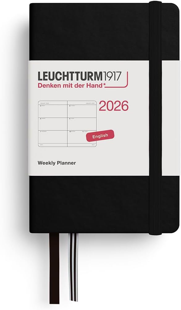 LEUCHTTURM1917 - Weekly Planner 2026, Hardcover, Mini (A7), Black (Jan 1 - Dec 31, 2026)