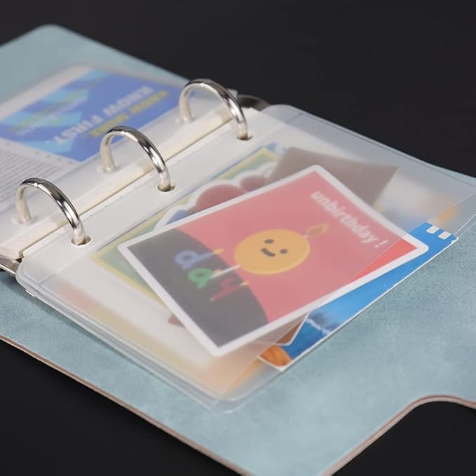 NatSumeBasics 24 Mini Binder Pockets Zipless A9 Binder Inserts 2" x 3.5" Frost PVC Sheet Card Protectors for Cash Binder Photos Cards Bills Organize (Mini 24pcs)