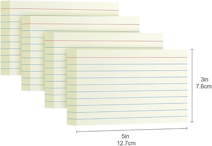 Cream Index Cards 3x5, 200 Pack, Ruled Index Cards, Flash Cards for Studying, Heavy Note Cards for Office, Home and School, 4 Packs of 50