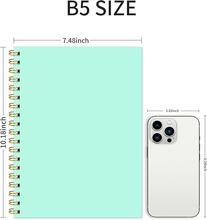 Graph Spiral Notebook-B5 Grid Journal 7.48" X 10.18",Mint Green Hardcover Graph Paper Notebooks 4 Pack 160 Pages 100GSM for Note Taking Engineering Graphing Work School Supplies