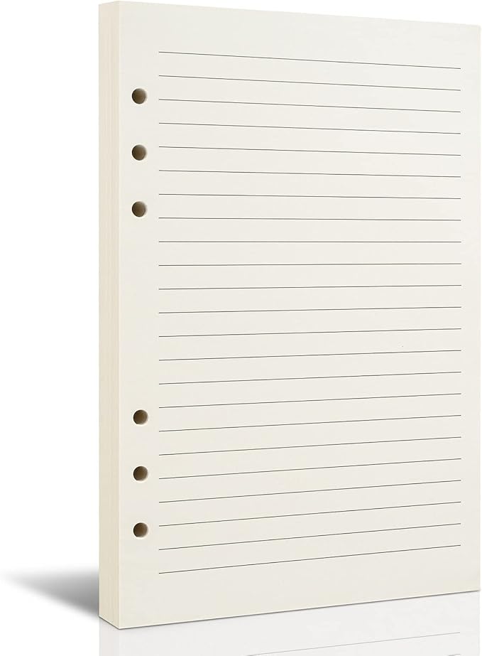 A5 Refillable Paper for 6-Ring Binders, Planner, Traveller Journal, Notebook, Dairy - 8mm Ruled Filler Paper Insert, 80 Sheets 160 Pages, Lined