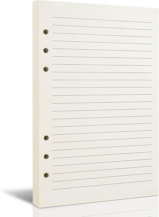 A5 Refillable Paper for 6-Ring Binders, Planner, Traveller Journal, Notebook, Dairy - 8mm Ruled Filler Paper Insert, 80 Sheets 160 Pages, Lined