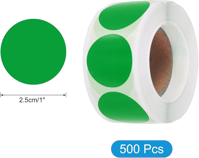 uxcell 500pcs Green Round Stickers Roll 1 Inch Self-Adhesive Stickers Coding Label Removable for DIY Crafts Homework, Office, Shop, Home, Classroom Marking