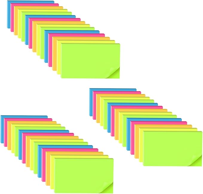 (45 Pads) Sticky Notes 3x5 in,Bright Notepads,Colorful Stickies,Super Sticking Power Memo Note Pads,Strong Adhesive,Post on Windows Doors,Office School,Recyclable,Easy to Write on,Hold Well