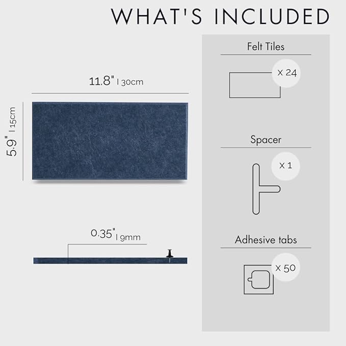 Large Bulletin Board 48x36- Office Wall Organizer to Replace Your Old Cork Boards for Walls for Office Decor - 24-Pack Felt Wall Tiles for Use in Home Office Decor as Photo Board (Indigo)