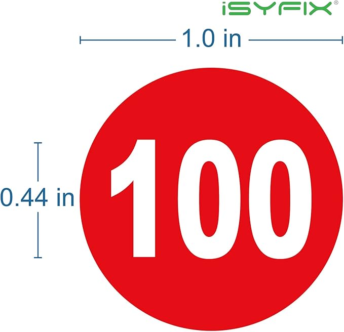 iSYFIX Red Consecutive Number Stickers – 1 to 100, 1-inch, 1 Set – Vinyl Self Adhesive Premium Decal, Ideal for Inventory, Storage, Organizing, Boxes, Bins, Toolbox, Lockers & More, Indoor/Outdoor