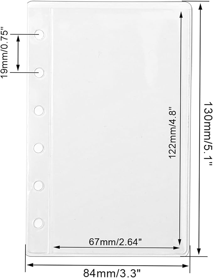 NatSumeBasics 12 A7 Binder Pockets Clear Cash Budget Envelopes PVC Planner Inserts for 6-Ring a7 Binder Sheet Protectors Organize Photos Cards Bills (A7, Clear)