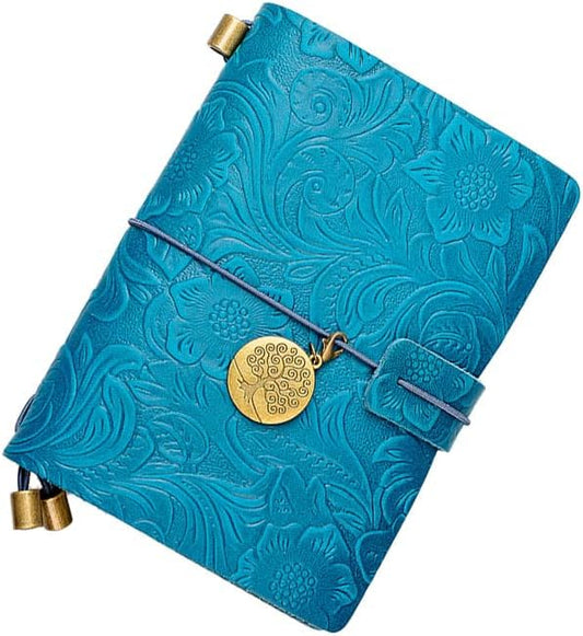 Refillable Leather Journal, Handmade Blue Leather Notebook with Bookmark for Men & Women, Vintage Notepad Sketchbook Perfect for Writing, Gifts, Travelers (Blue, Passport)