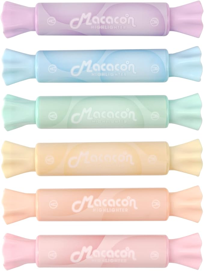 Candy Shape Highlighters, Assorted colors,Chisel Tip,Water Based,Quick Dry& Write Smoothly 6 Macaron Colors (CANDY HIGHLIGHTER)
