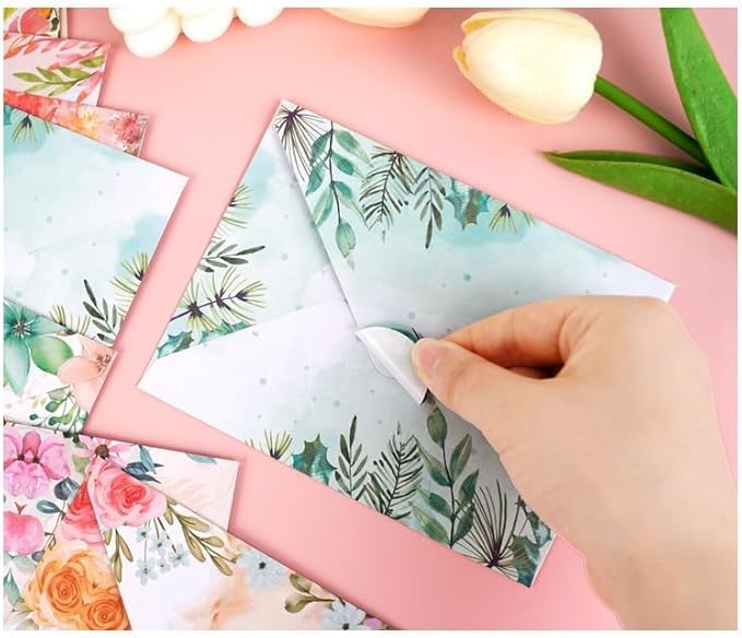 160 Packs Lined Stationery Paper Set (50 Single-Sided Stationery Writing Papers 50 Matching Envelopes) 60 Round Dot Sticker, 10 Designs Vintage Stationary Paper Kit,5.5 x 8.25 Inch. (Vintage Flower)