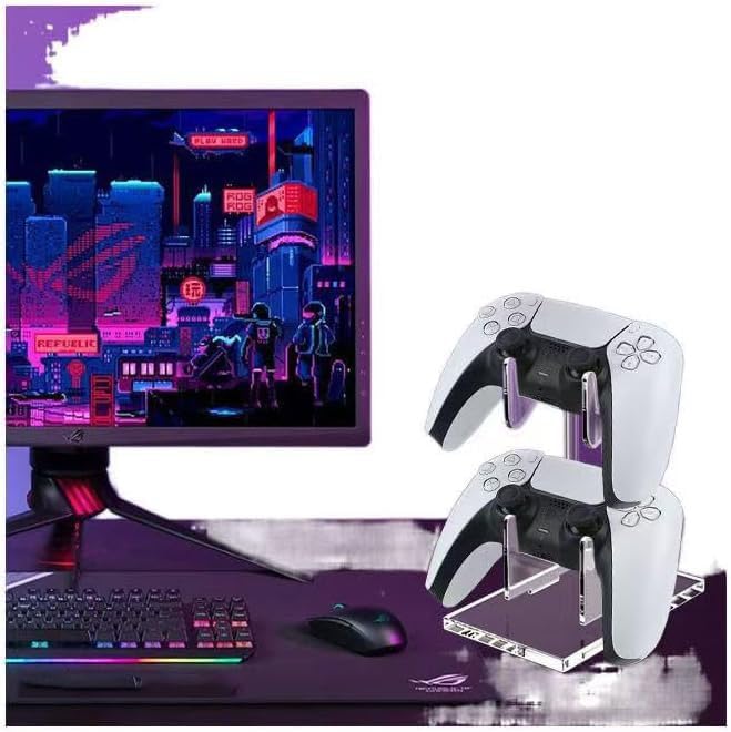 Game Controller Holder 2 Tiers - Universal Dual Controller & Headphone Stand, Acrylic Clear Display Stand Compatible with Nintendo Switch, Xbox, PS5, PS4 - Desk Mounts