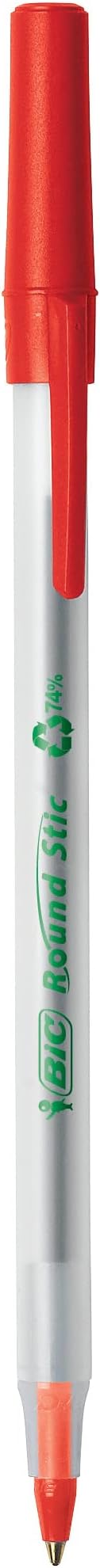 BIC Ecolutions Round Stic Ballpoint Pens, Medium Point (1.0mm), 50-Count Pack, Red Ink Pens Made from 97% Recycled Plastic