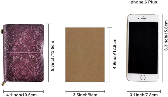 Refillable Leather Journal, Handmade Purple Leather Notebook with Bookmark for Men & Women, Vintage Notepad Sketchbook Perfect for Writing, Gifts, Travelers (Purple, Passport)