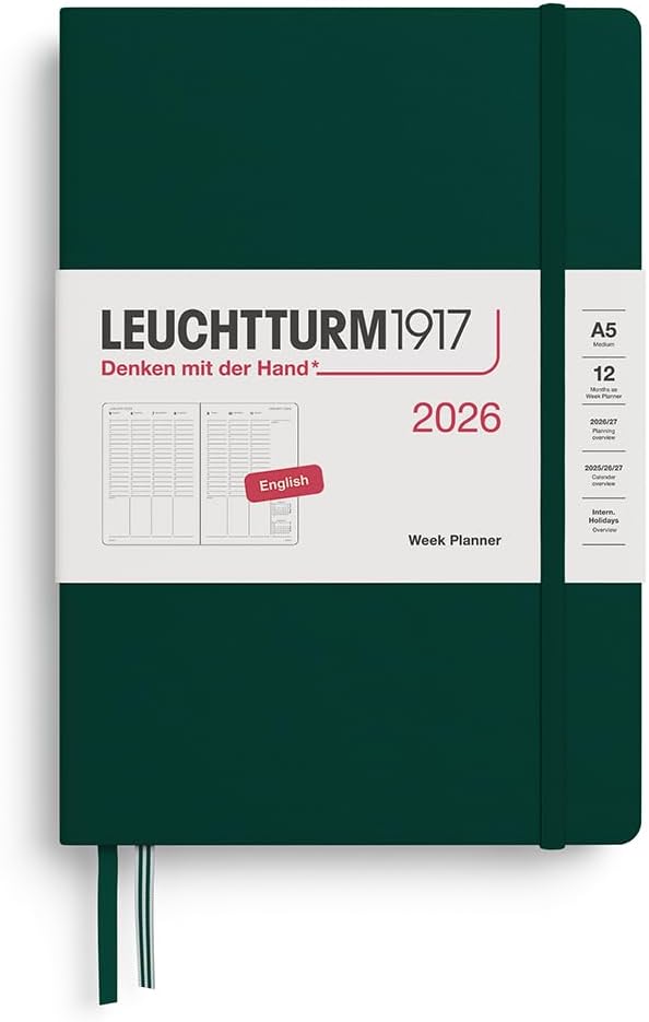 LEUCHTTURM1917 - Week Planner 2026, Hardcover, Medium (A5), Forest Green (Jan 1 - Dec 31, 2026)