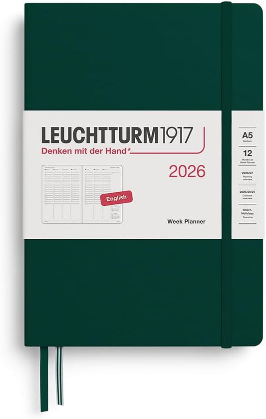 LEUCHTTURM1917 - Week Planner 2026, Hardcover, Medium (A5), Forest Green (Jan 1 - Dec 31, 2026)